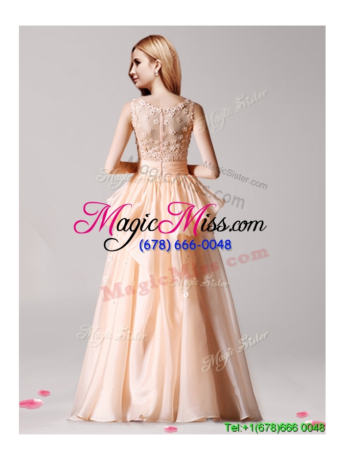 wholesale wonderful scoop applique and pick ups prom dress in peach
