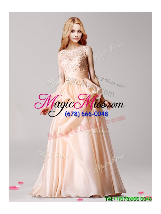 wholesale wonderful scoop applique and pick ups prom dress in peach
