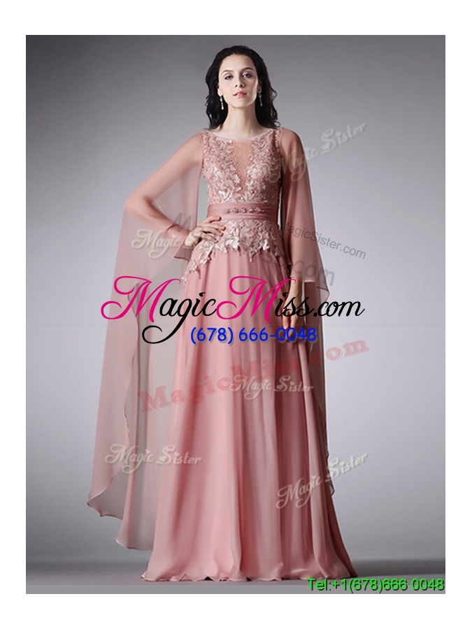wholesale pretty scoop three fourth length sleeves prom dress with belt and lace