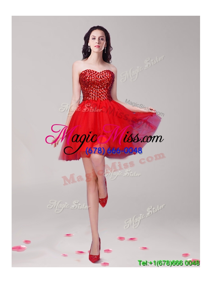 wholesale wonderful red tulle a line prom dress with beading