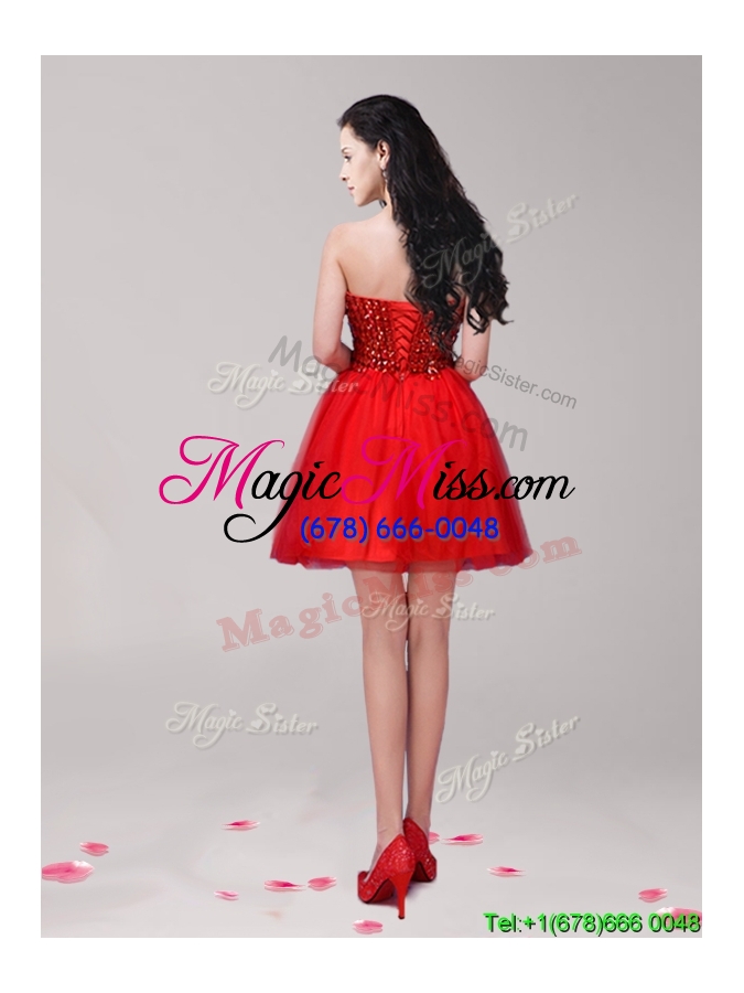 wholesale wonderful red tulle a line prom dress with beading