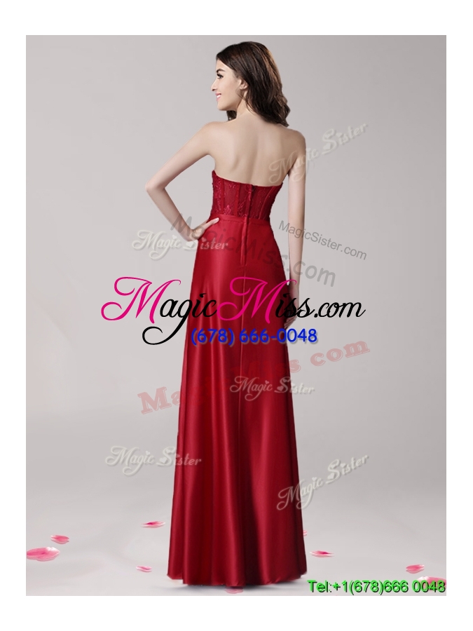 wholesale popular empire wine red prom dress with beading and bowknot