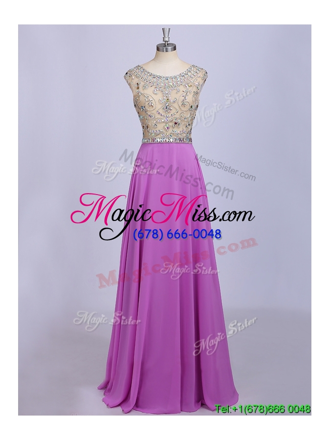 wholesale see through scoop beading chiffon evening dress in lavender