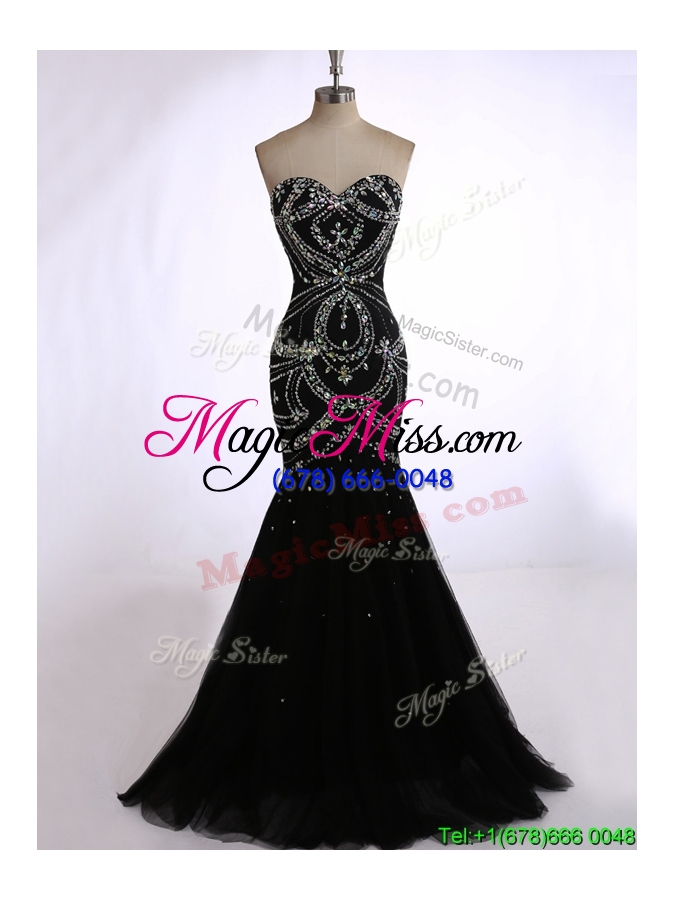 wholesale top selling mermaid black evening dress with beading for winter
