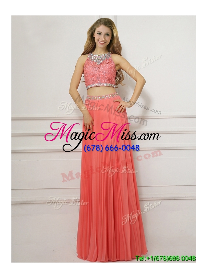 wholesale two piece scoop empire beaded evening dress in watermelon red