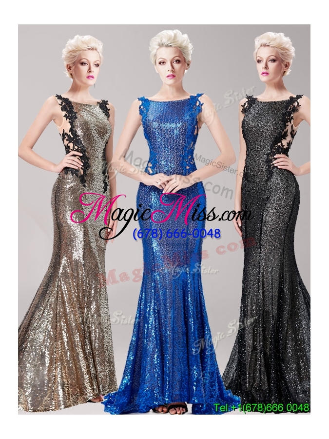 wholesale gorgeous square sequined and applique evening dress in royal blue