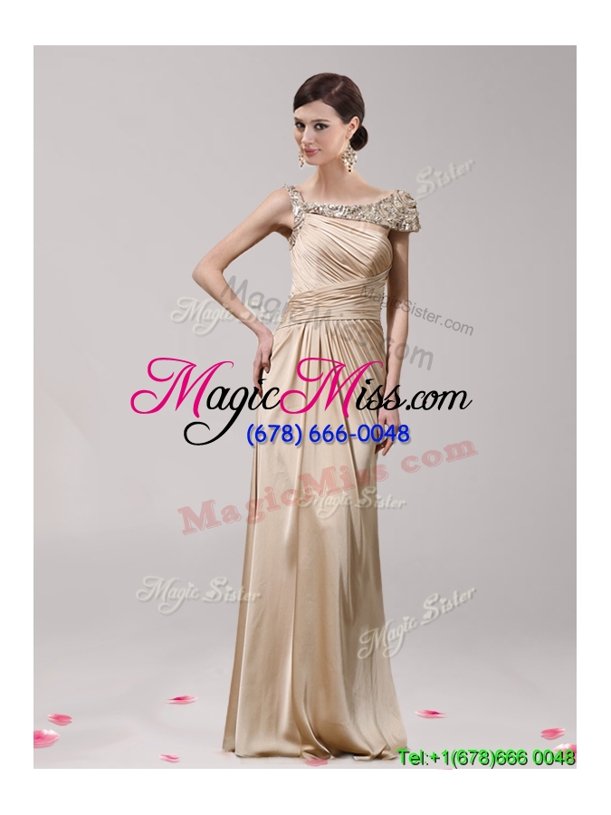 wholesale new style asymmetrical neckline champagne evening dress with beading