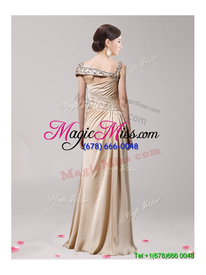 wholesale new style asymmetrical neckline champagne evening dress with beading