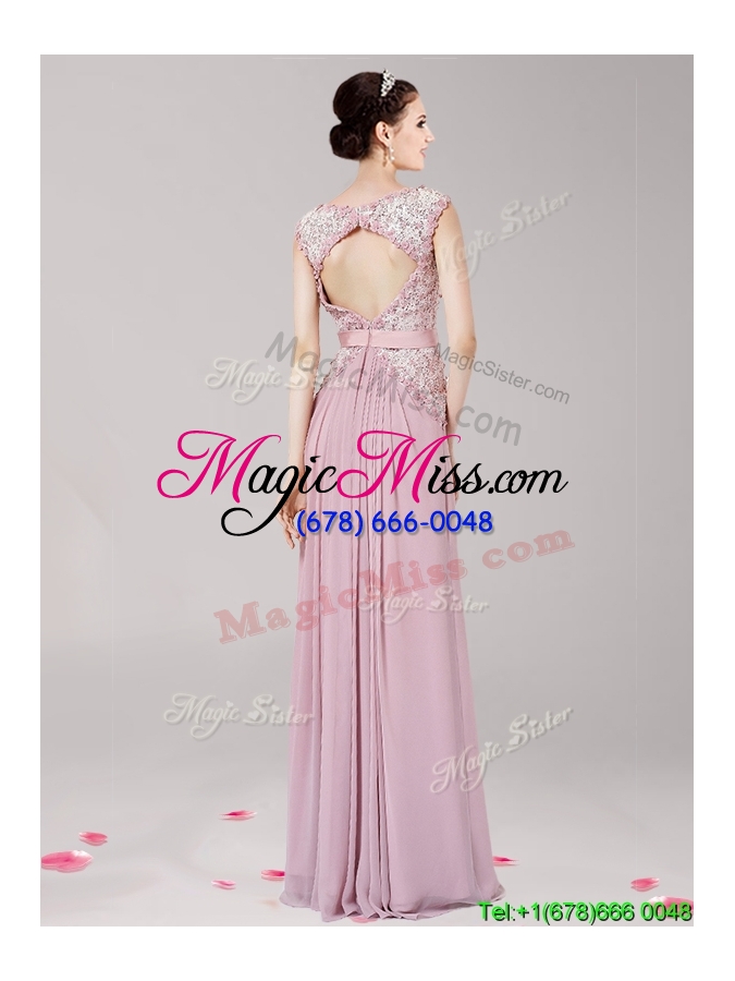 wholesale new arrivals scoop pink chiffon evening dress with appliques