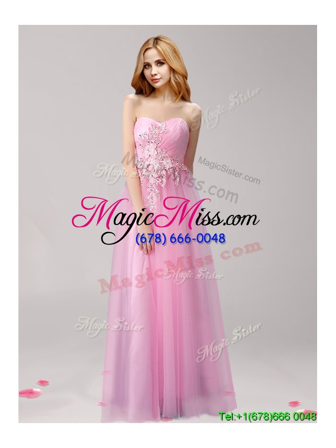 wholesale perfect beaded and applique tulle evening dress in rose pink
