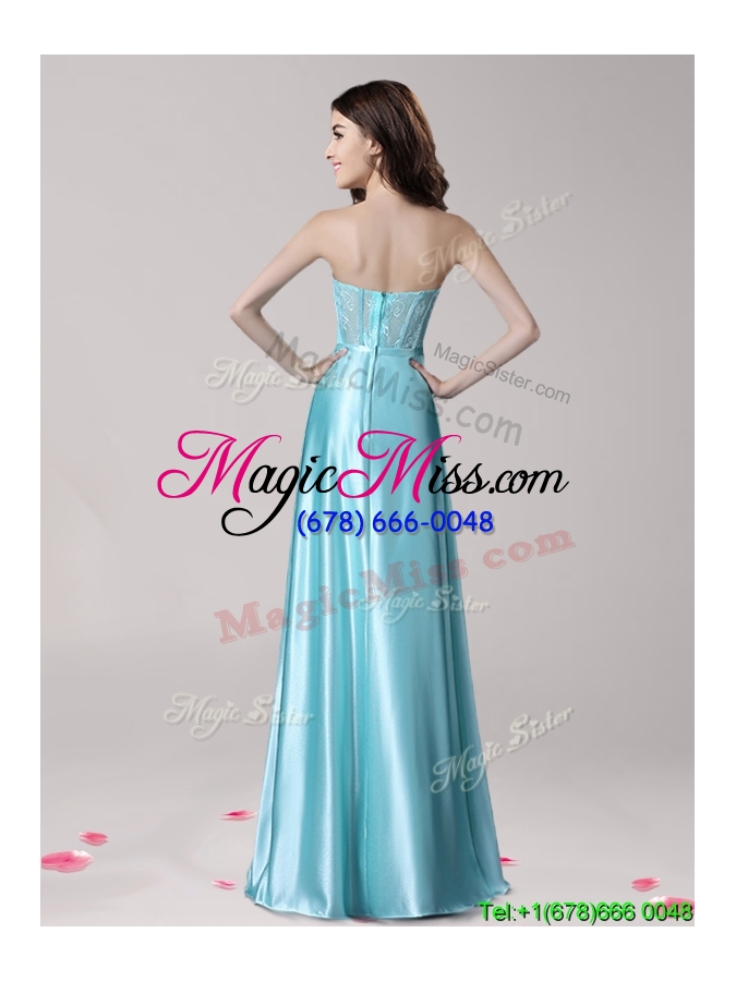 wholesale best aqua blue satin evening dress with beading and bowknot
