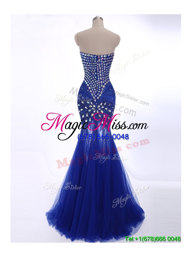 wholesale elegant mermaid beading brush train prom dress in royal blue