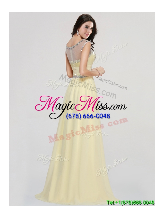 wholesale see through scoop beaded chiffon prom dress in light yellow