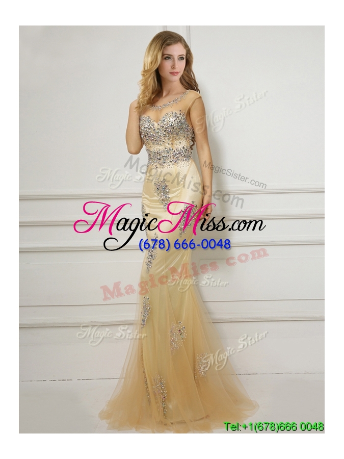 wholesale see through mermaid scoop cap sleeves prom dress with beading