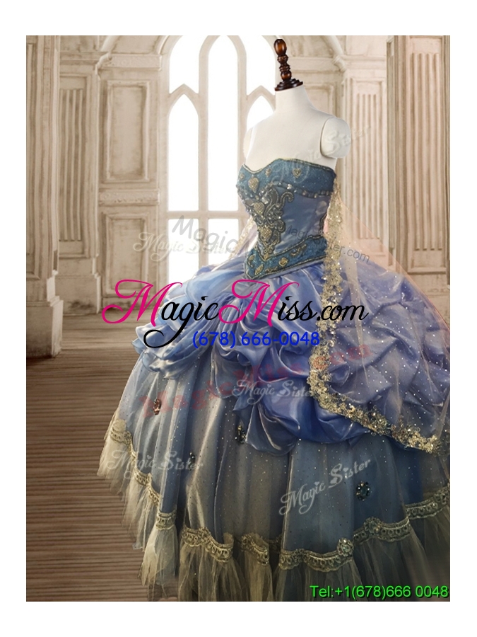 wholesale classical beaded and pick ups big puffy quinceanera dress in blue