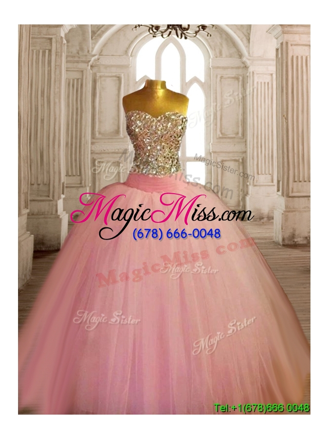 wholesale new style beaded bodice baby pink custom make quinceanera dress in tulle