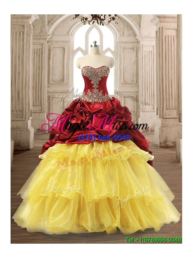 wholesale luxurious beaded and ruffled layers quinceanera dress with brush train