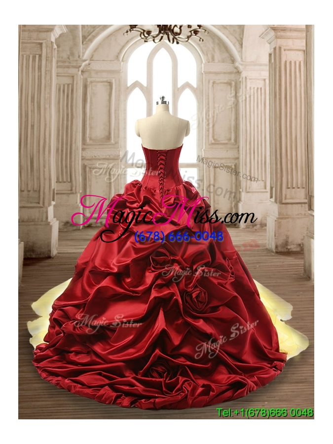 wholesale luxurious beaded and ruffled layers quinceanera dress with brush train