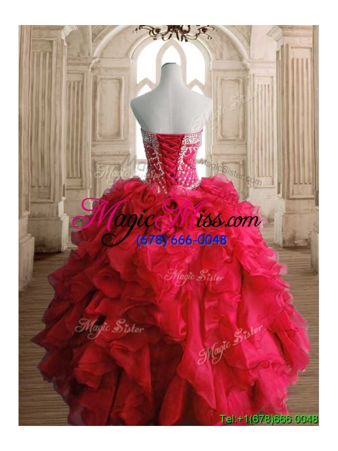 wholesale luxurious red big puffy sweet 16 dress with beading and ruffles