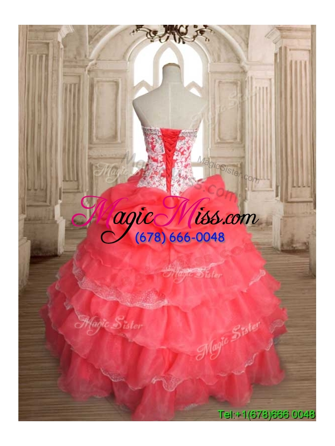 wholesale sweet beaded and ruffled layers quinceanera dress in coral red
