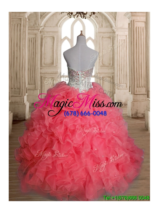 wholesale beautiful beaded bodice and ruffled quinceanera dress in watermelon red