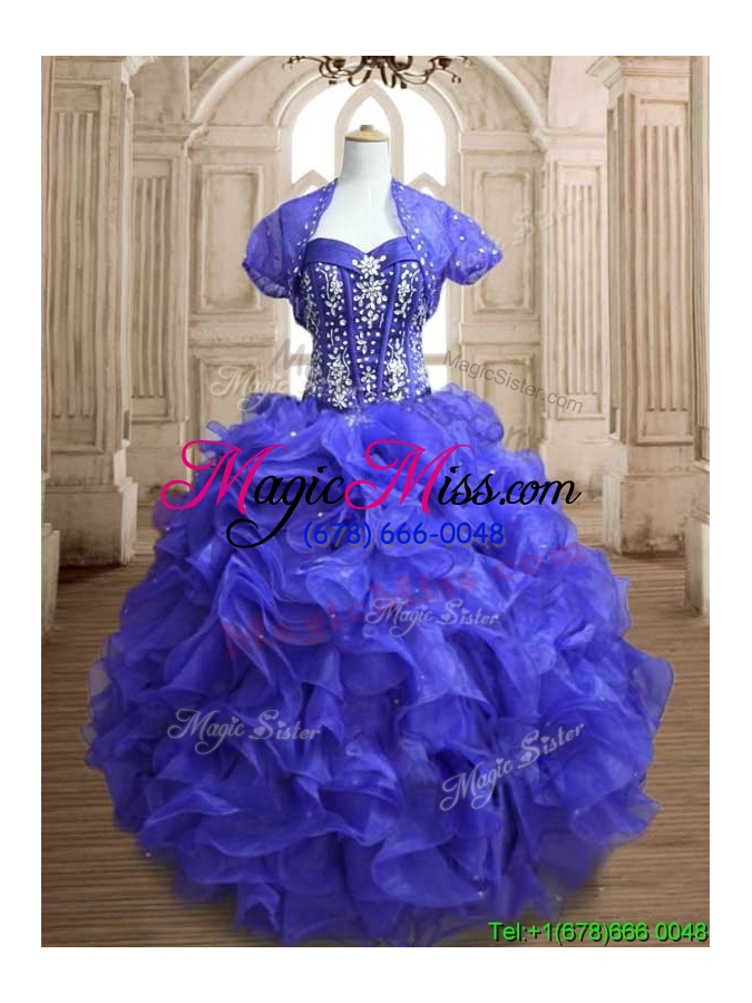 wholesale unique royal blue sweet 16 dress with beading and ruffles