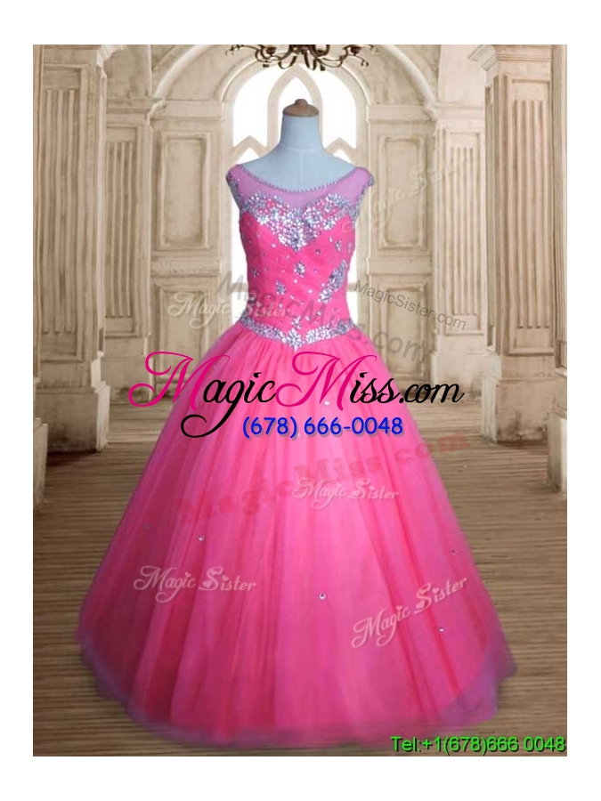 wholesale see through scoop rose pink quinceanera dress with beading