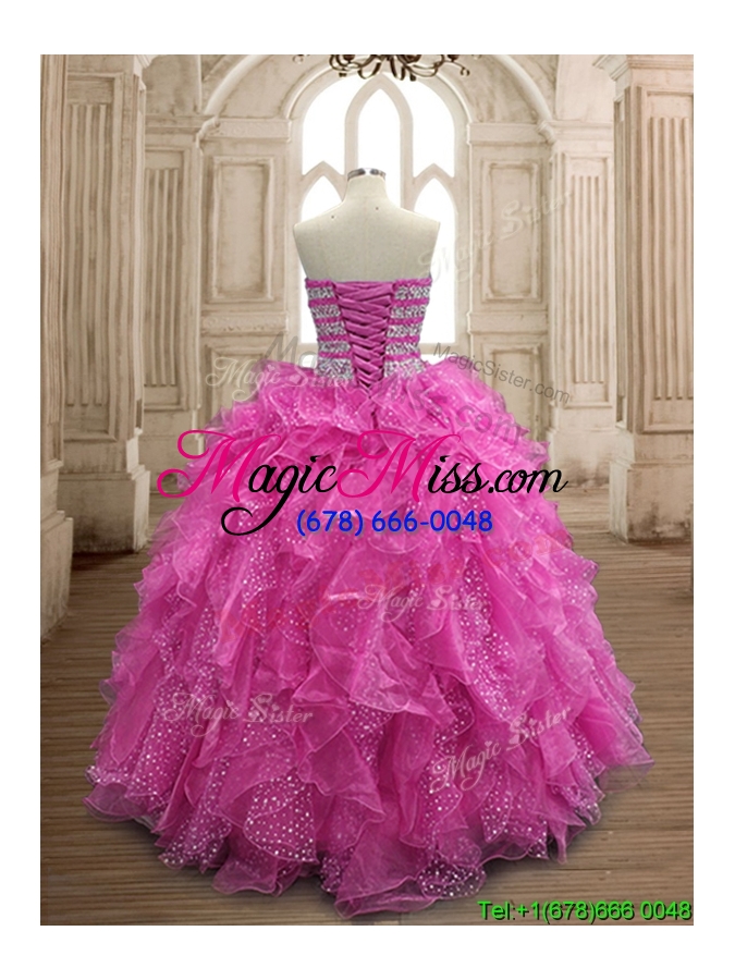 wholesale unique fuchsia big puffy quinceanera dress with beading and ruffles