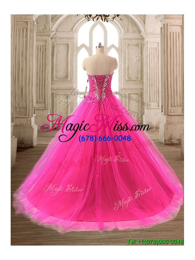wholesale elegant beaded hot pink sweet 16 gown with brush train