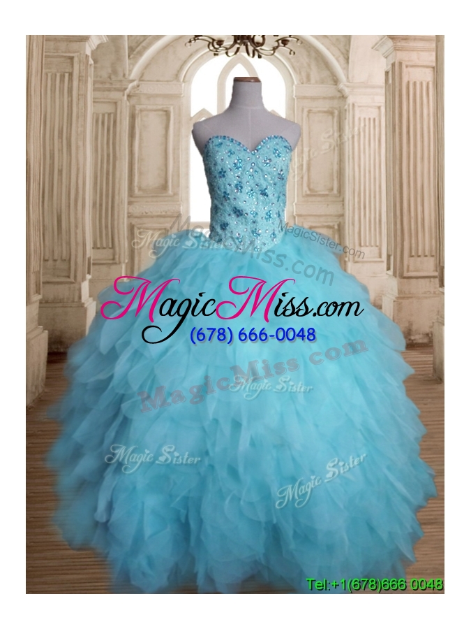 wholesale latest beaded and ruffled tulle quinceanera dress in baby blue