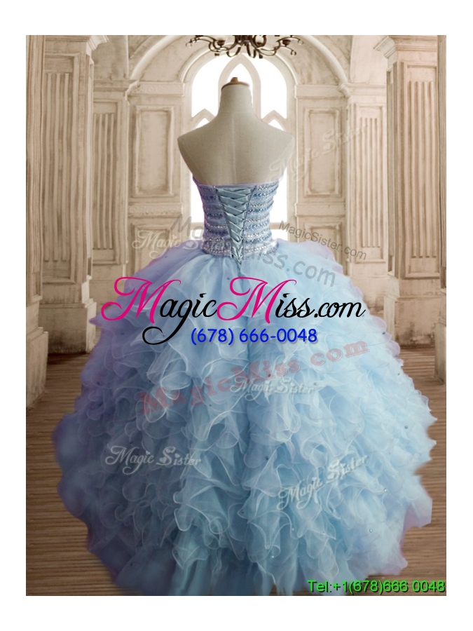 wholesale lovely light blue big puffy quinceanera dress with beading and ruffles