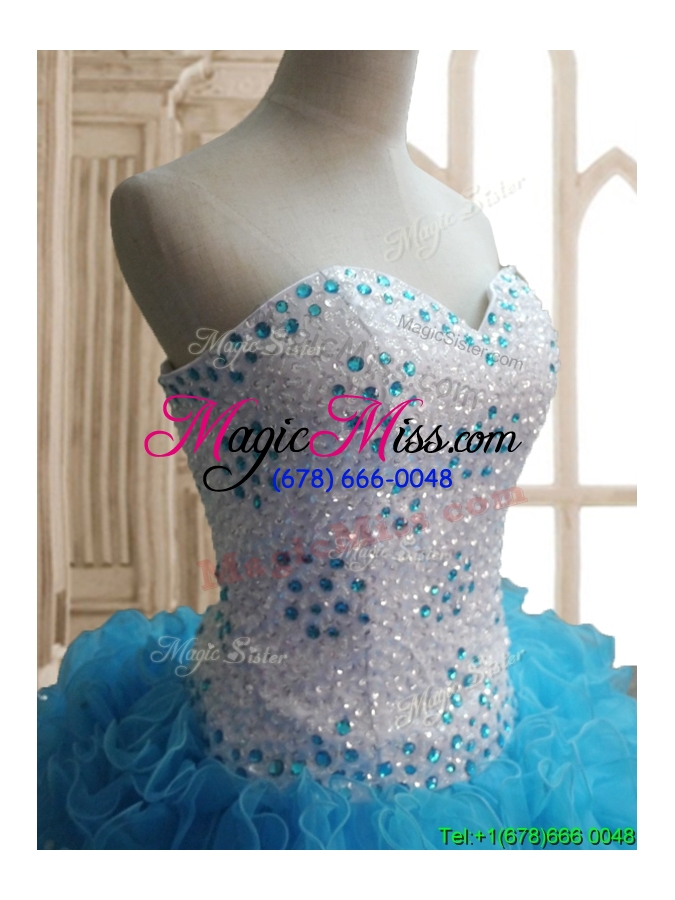 wholesale affordable baby blue big puffy quinceanera dress with beading and ruffles