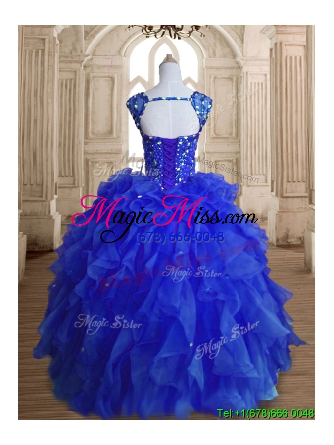wholesale gorgeous royal blue straps quinceanera dress with beading and ruffles