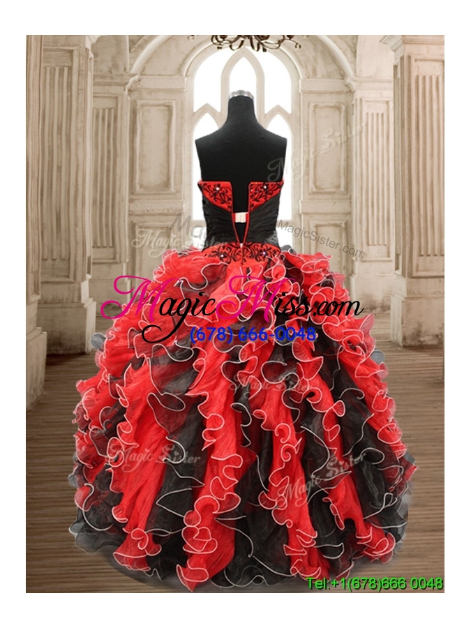 wholesale new arrivals applique and ruffled quinceanera dress in black and red