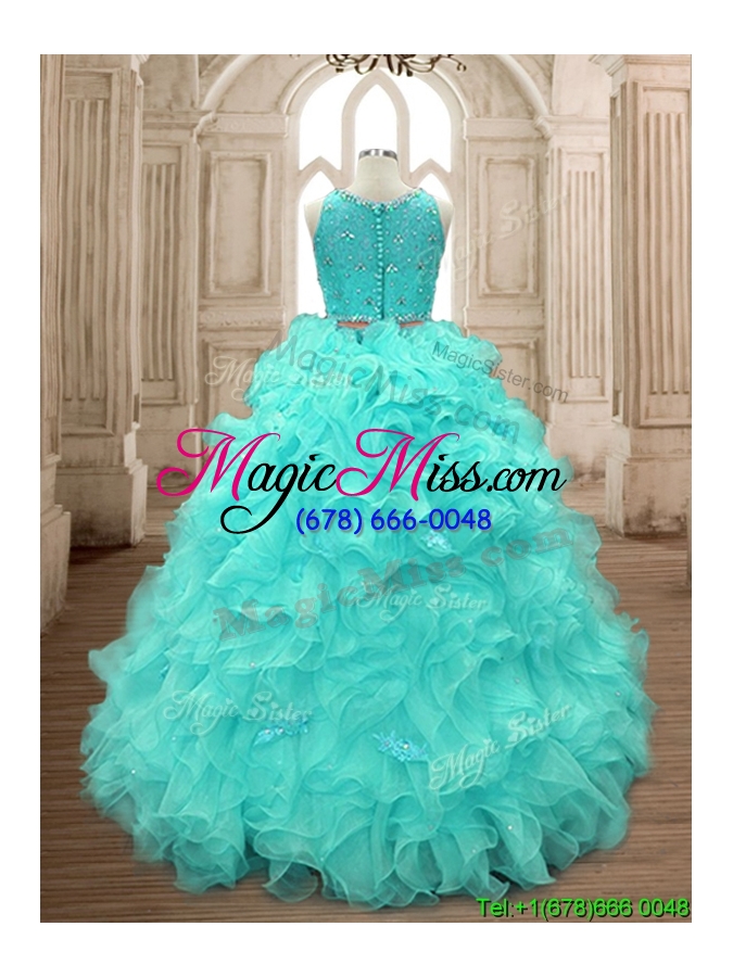 wholesale sweet two piece scoop mint quinceanera dress with beading and ruffles
