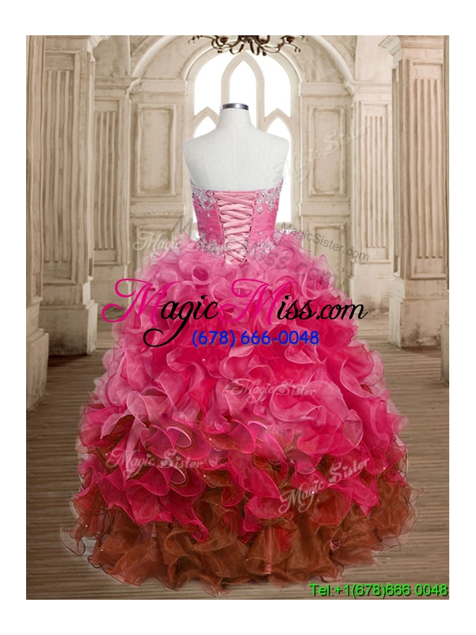 wholesale perfect big puffy beaded and ruffles quinceanera dress in multi color