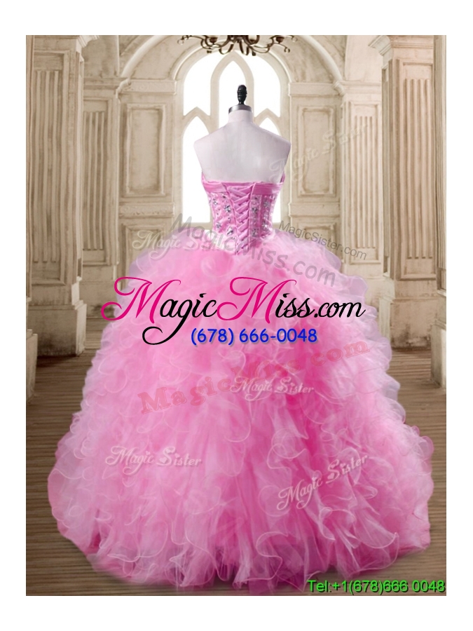 wholesale affordable rose pink quinceanera dress with beading and ruffles for spring