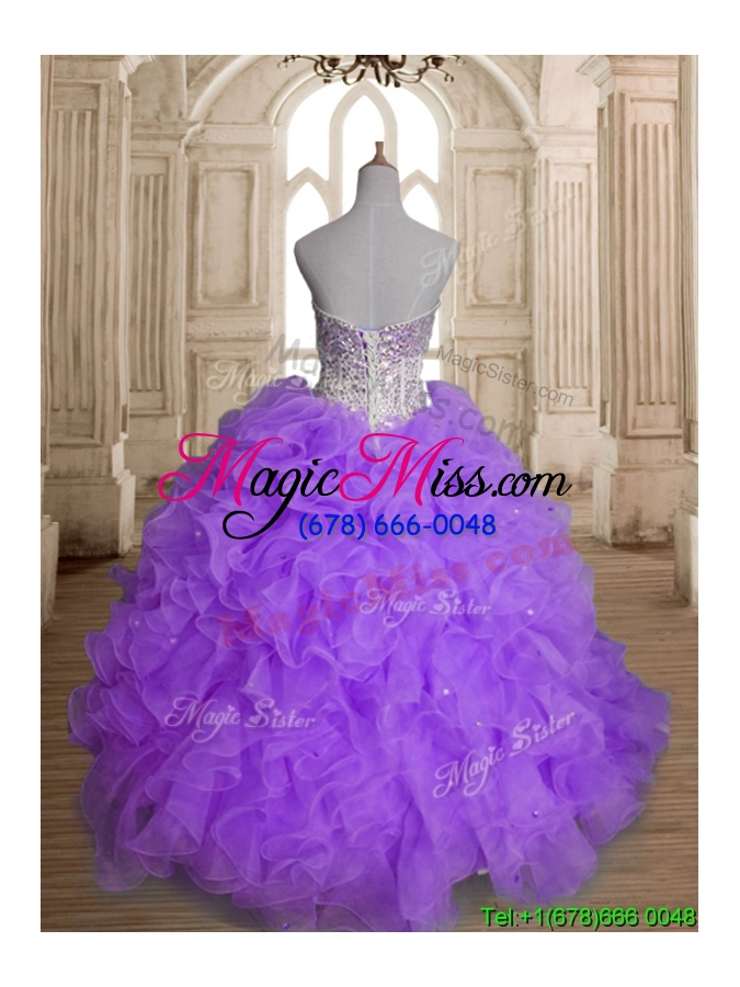 wholesale fashionable big puffy beading and ruffles quinceanera dress in purple
