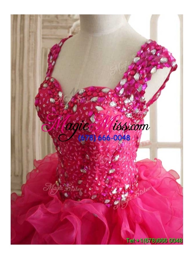 wholesale exclusive straps hot pink quinceanera dress with beading and ruffles