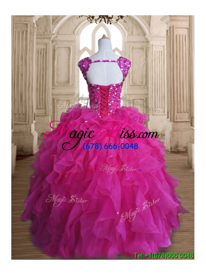 wholesale exclusive straps hot pink quinceanera dress with beading and ruffles