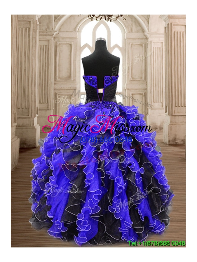 wholesale best beaded and ruffled quinceanera dress in black and royal blue