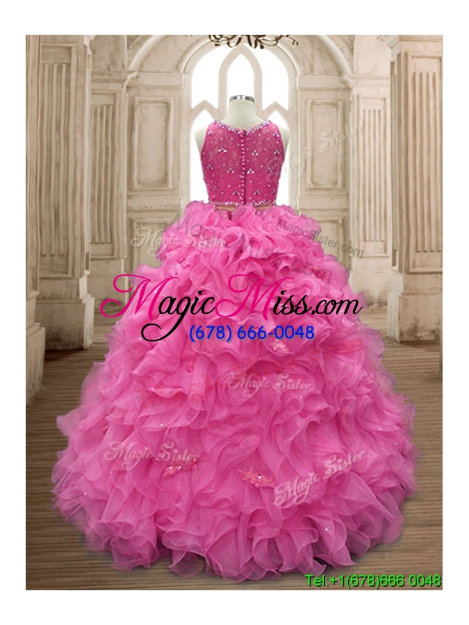 wholesale two piece scoop beaded and ruffles quinceanera dress in organza