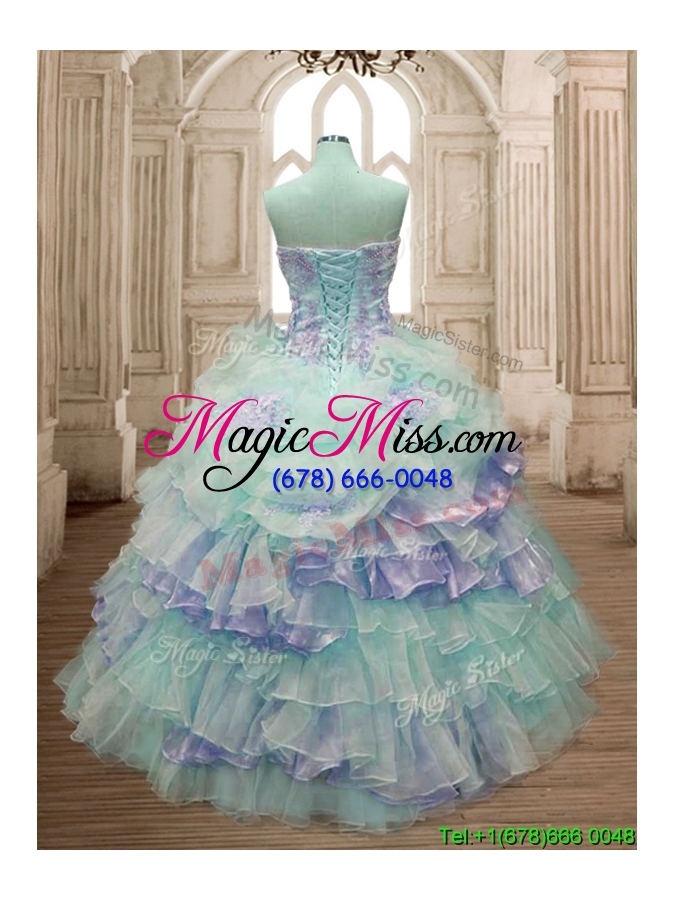 wholesale hot sale ruffled layers and applique quinceanera dress with big puffy