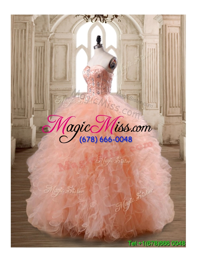 wholesale lovely peach big puffy quinceanera dress with beading and ruffles