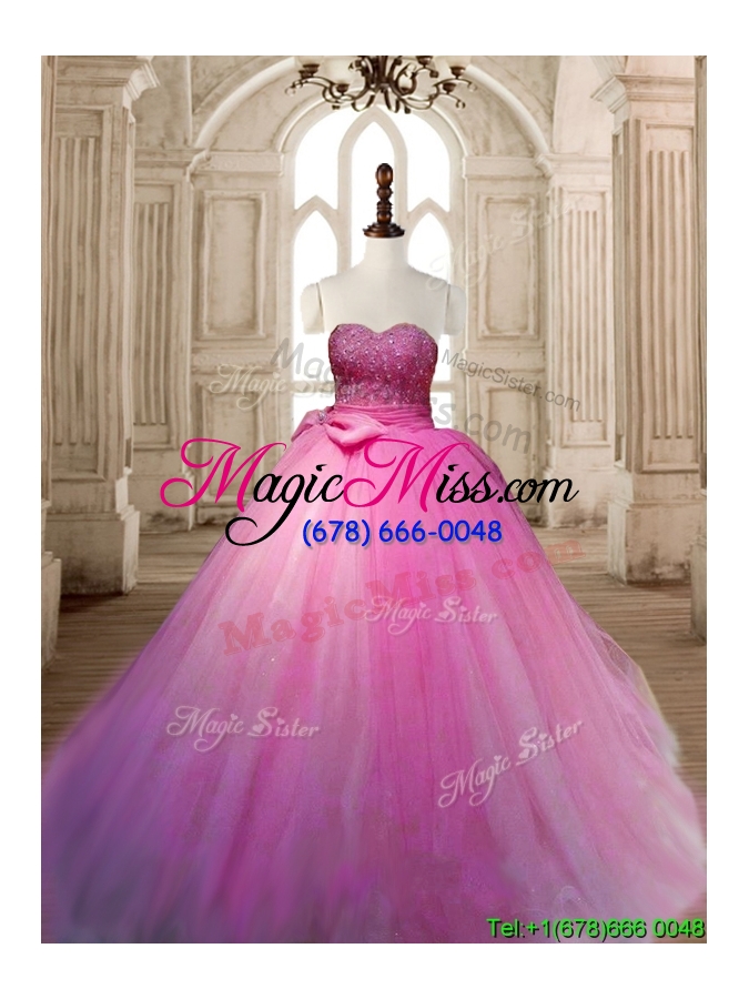 wholesale beautiful lavender tulle quinceanera dress with beading and bowknot