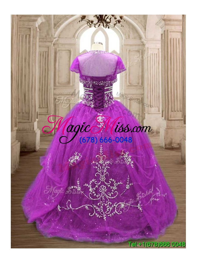 wholesale romantic applique eggplant purple tulle quinceanera dress with brush train