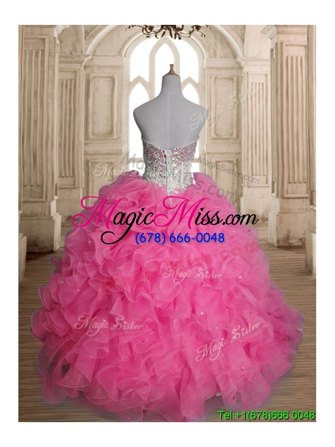 wholesale lovely rose pink sweet 16 dress with beading and ruffles
