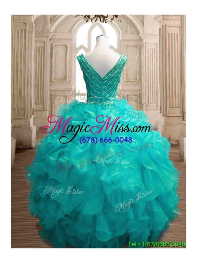 wholesale fashionable deep v neckline sweet 16 dress with beading and ruffles