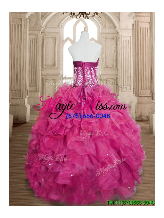 wholesale lovely hot pink big puffy quinceanera dress with beading and ruffles