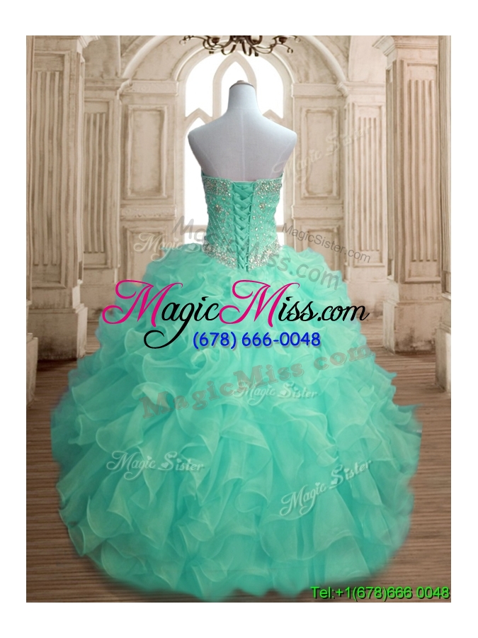 wholesale inexpensive beaded and ruffled big puffy quinceanera dress in apple green
